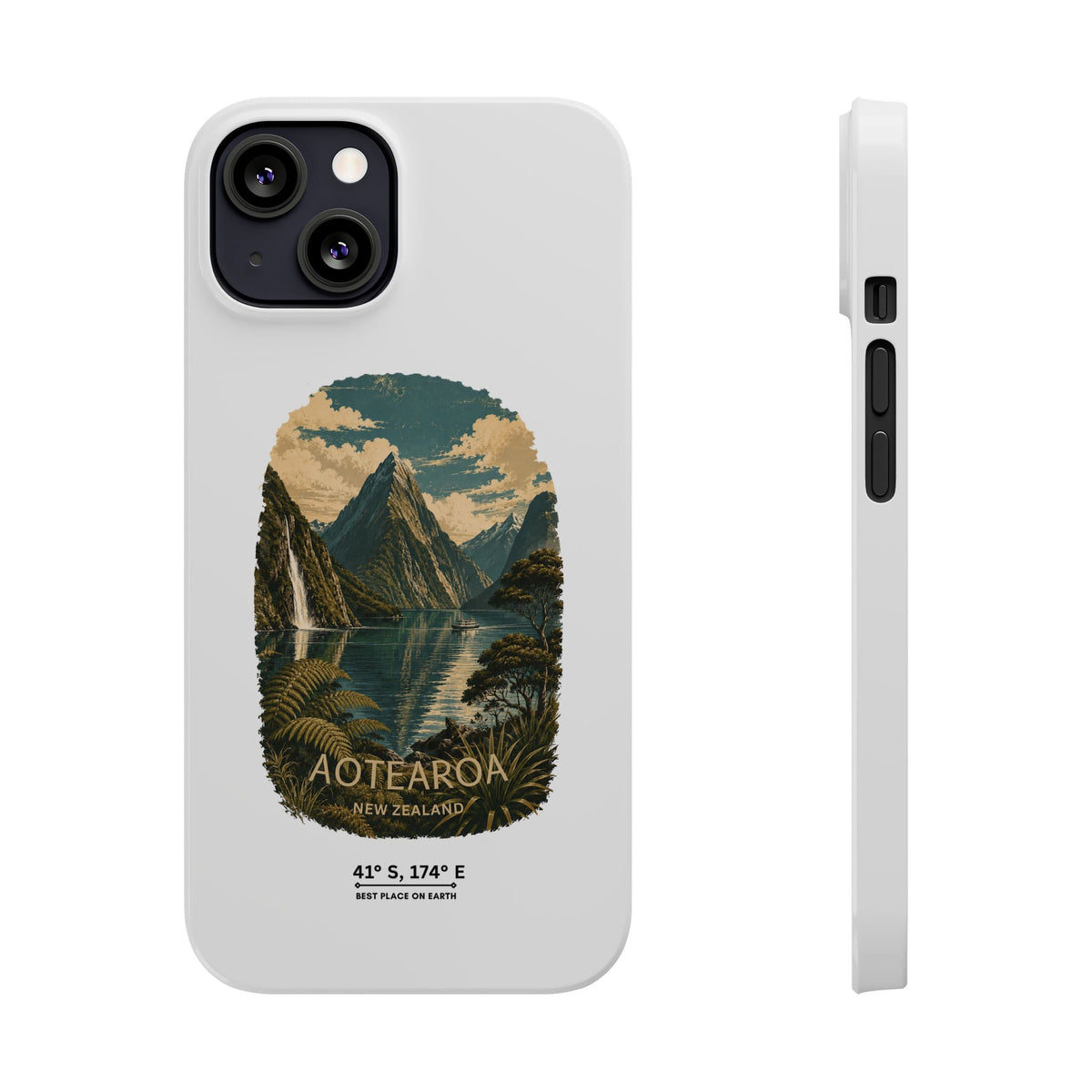 Aotearoa Vintage Landscape Slim Phone Case — New Zealand Milford Sound Design