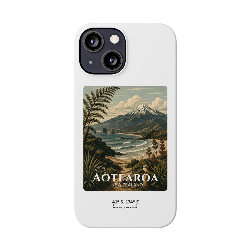 Aotearoa Vintage Landscape Slim Phone Case — New Zealand Mt Taranaki Design