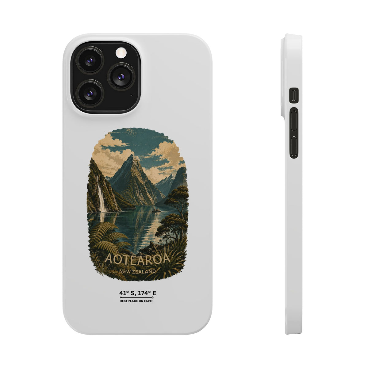 Aotearoa Vintage Landscape Slim Phone Case — New Zealand Milford Sound Design