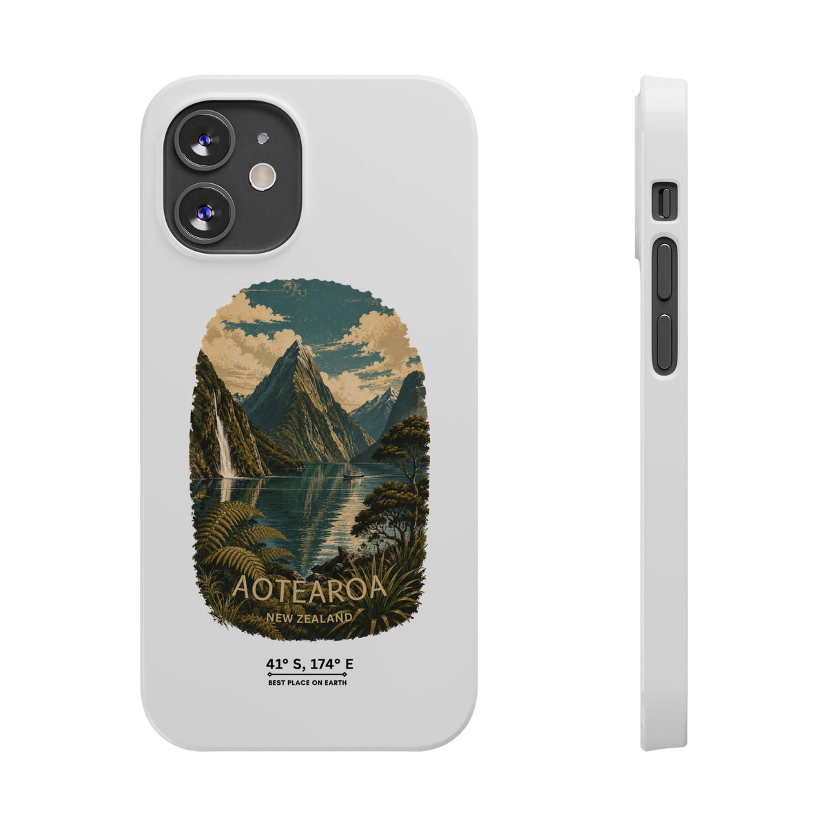 Aotearoa Vintage Landscape Slim Phone Case — New Zealand Milford Sound Design