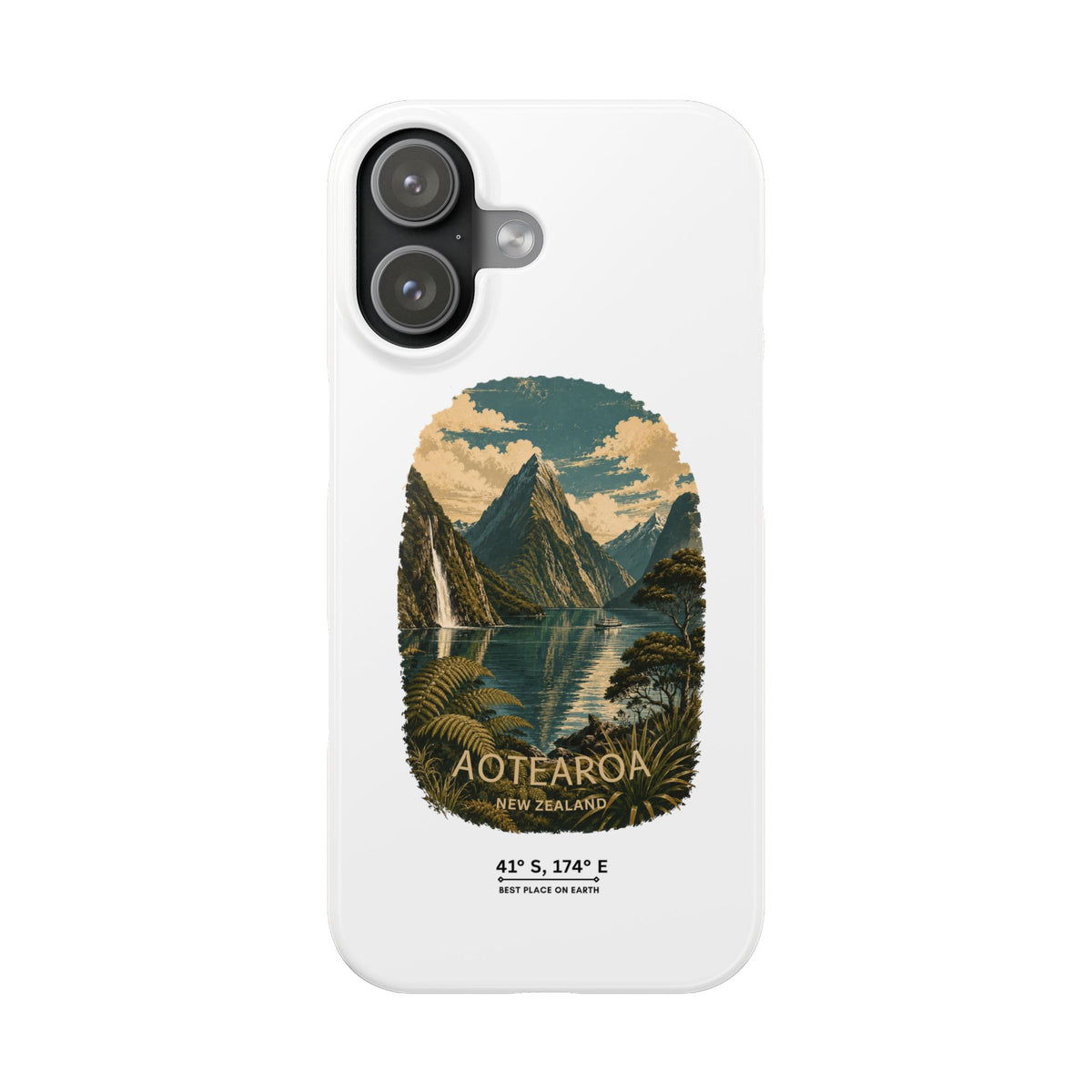 Aotearoa Vintage Landscape Slim Phone Case — New Zealand Milford Sound Design