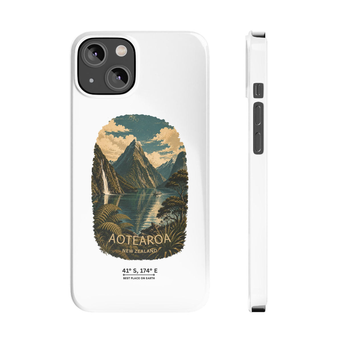 Aotearoa Vintage Landscape Slim Phone Case — New Zealand Milford Sound Design