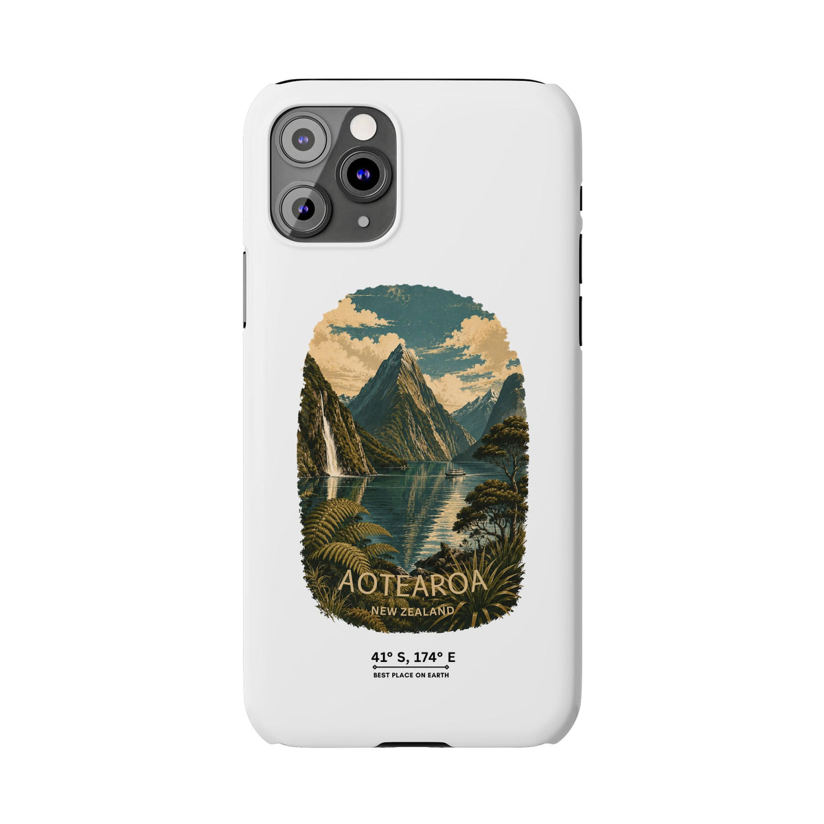Aotearoa Vintage Landscape Slim Phone Case — New Zealand Milford Sound Design