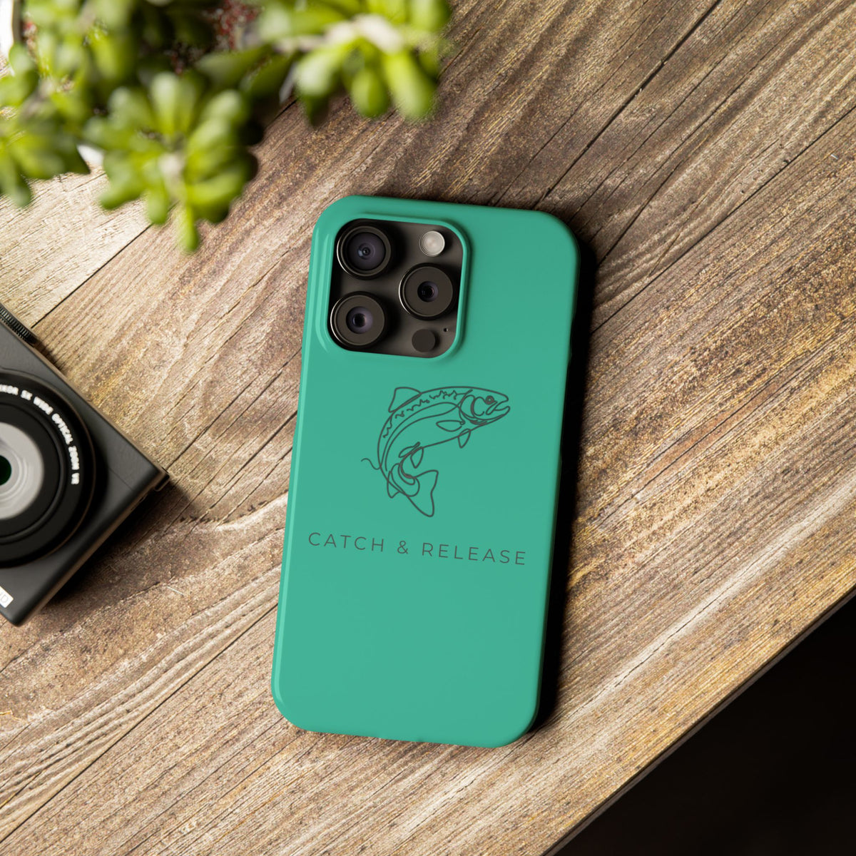 Catch & Release Slim Phone Case — Minimalist Fishing Trout Design