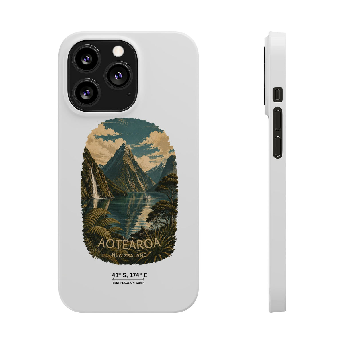 Aotearoa Vintage Landscape Slim Phone Case — New Zealand Milford Sound Design