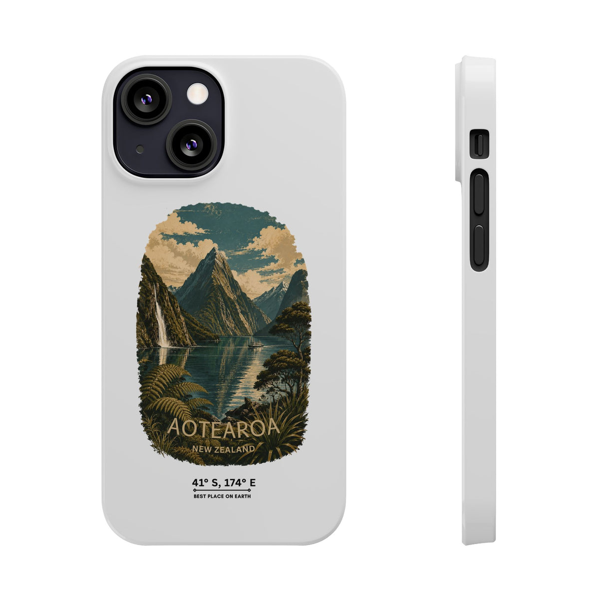 Aotearoa Vintage Landscape Slim Phone Case — New Zealand Milford Sound Design