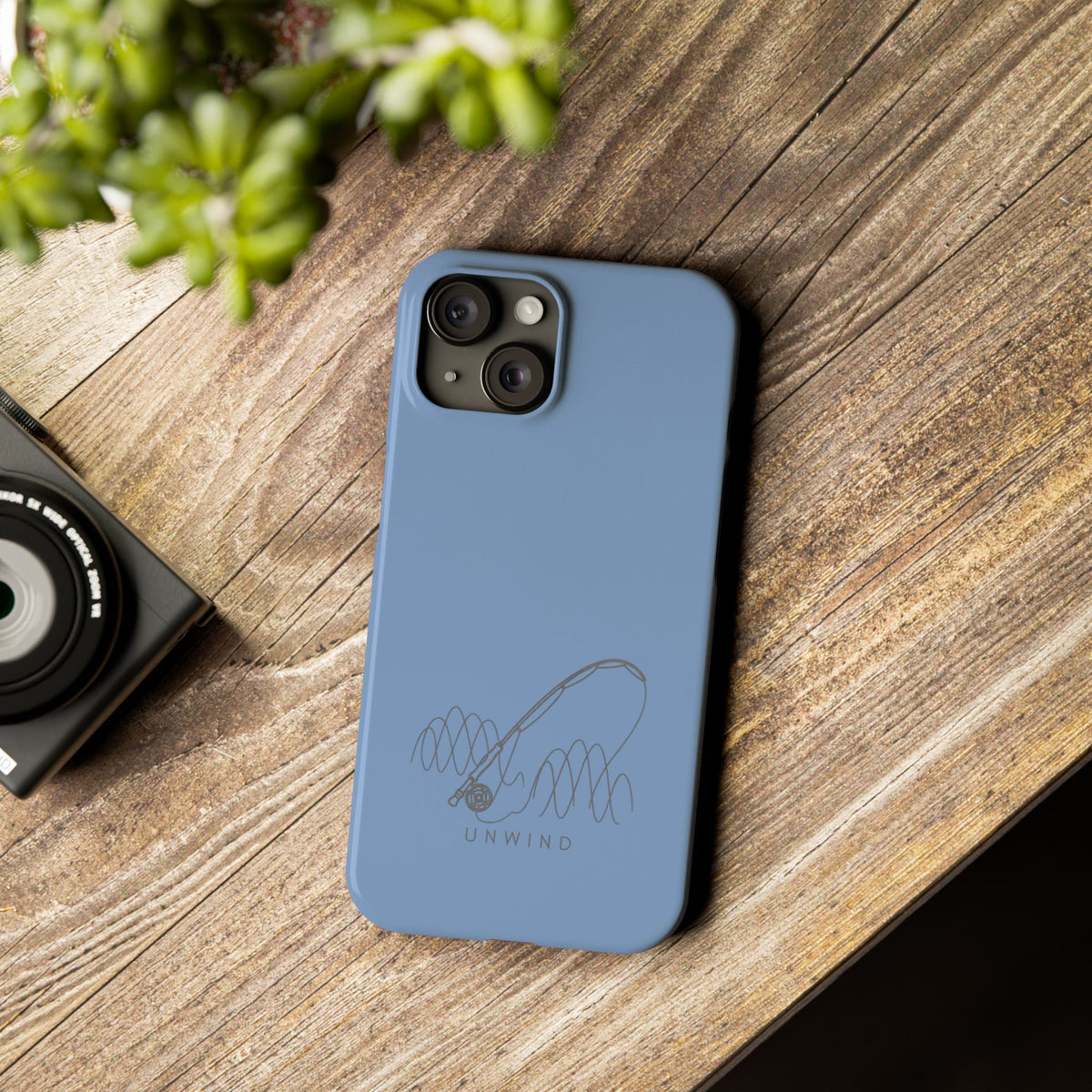 Unwind Fishing Slim Phone Case — Minimal Rod & "UNWIND" Design