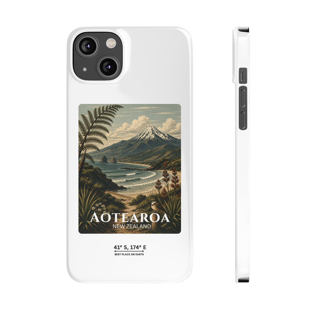 Aotearoa Vintage Landscape Slim Phone Case — New Zealand Mt Taranaki Design