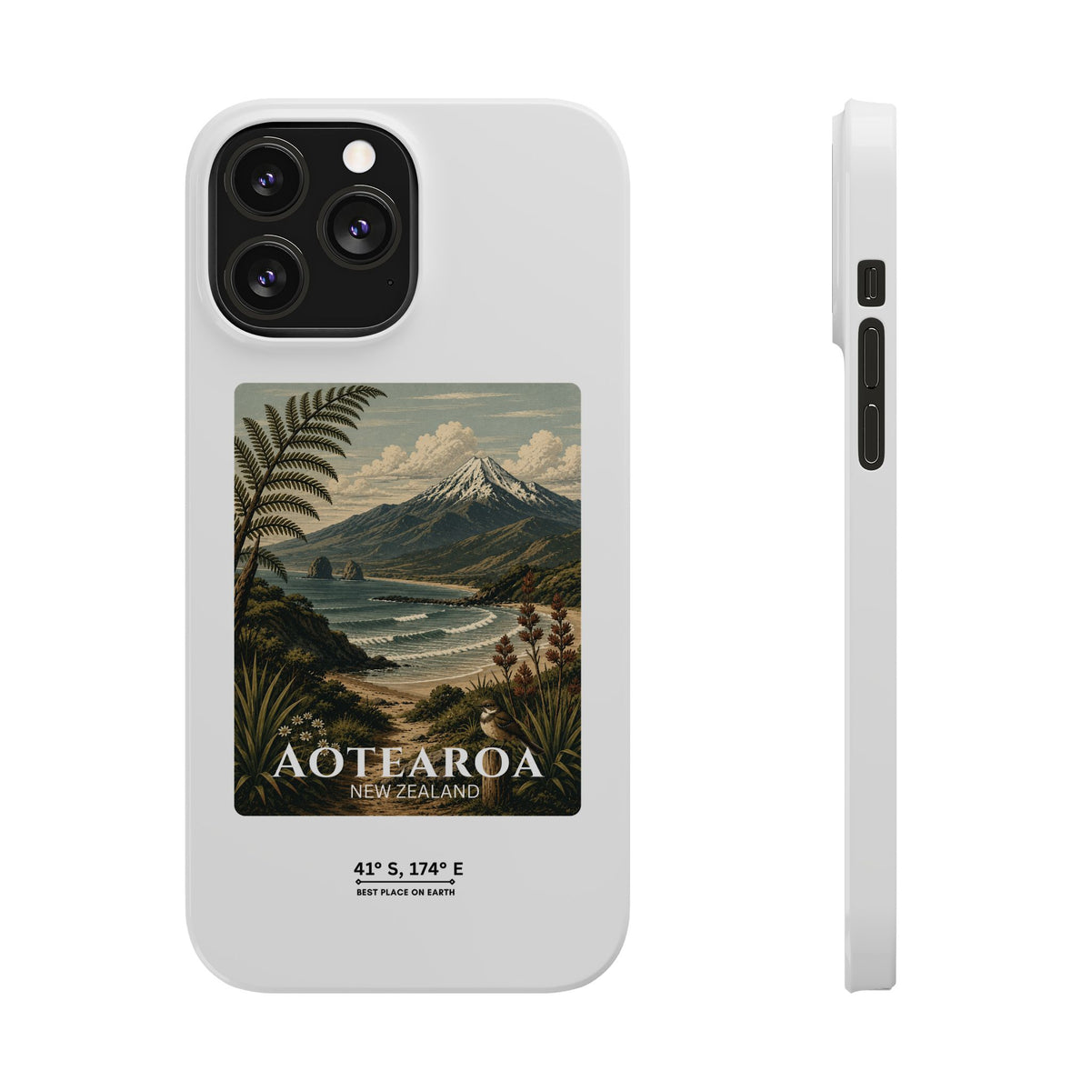 Aotearoa Vintage Landscape Slim Phone Case — New Zealand Mt Taranaki Design