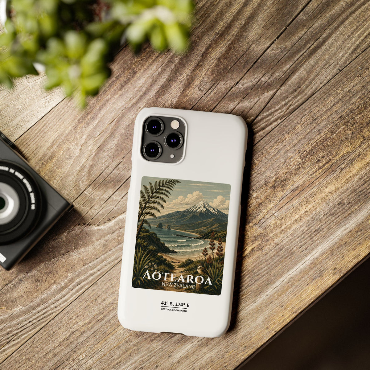 Aotearoa Vintage Landscape Slim Phone Case — New Zealand Mt Taranaki Design