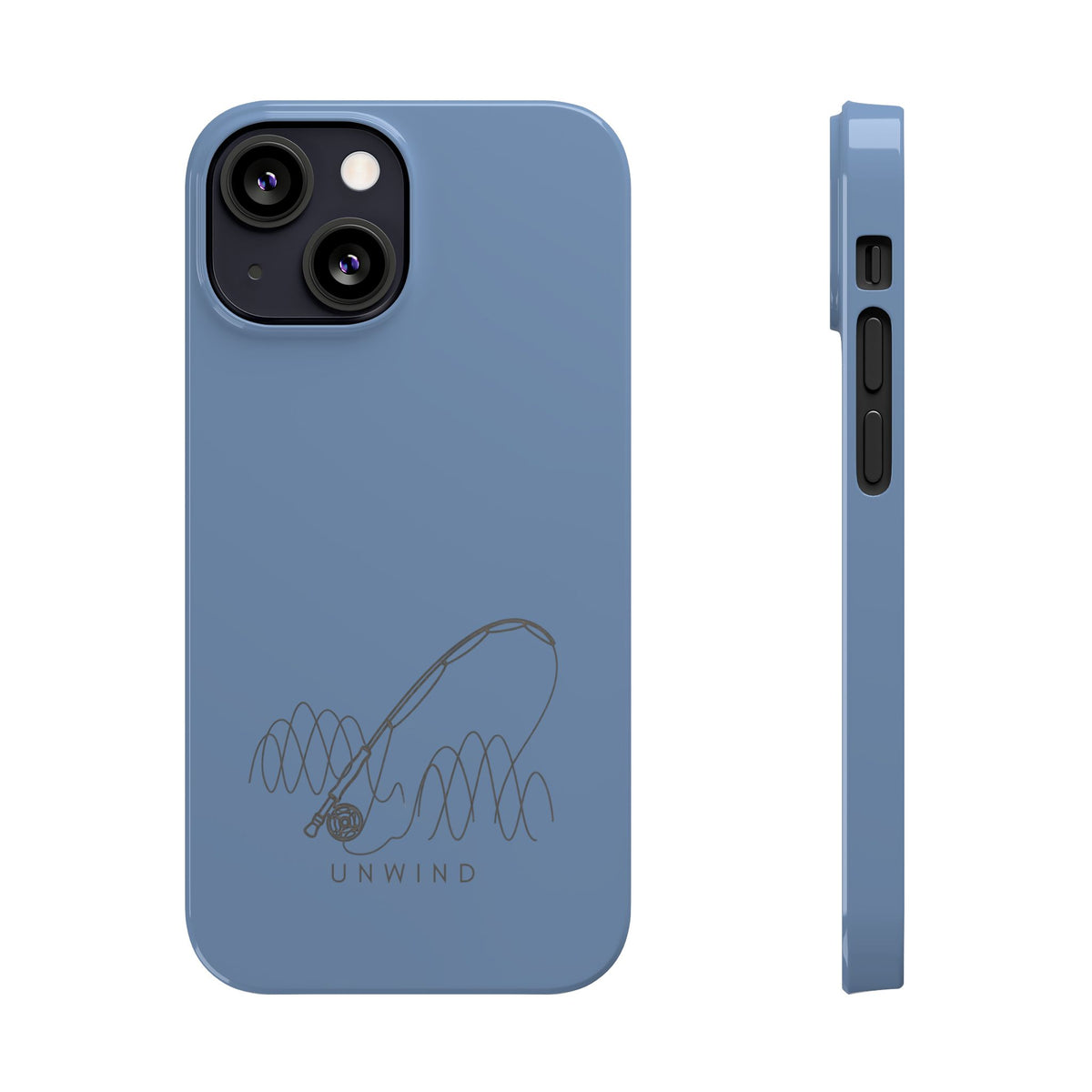 Unwind Fishing Slim Phone Case — Minimal Rod & "UNWIND" Design