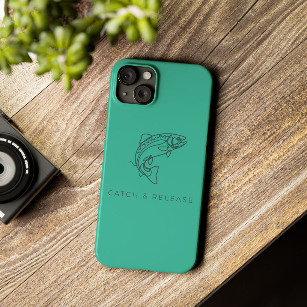 Catch & Release Slim Phone Case — Minimalist Fishing Trout Design