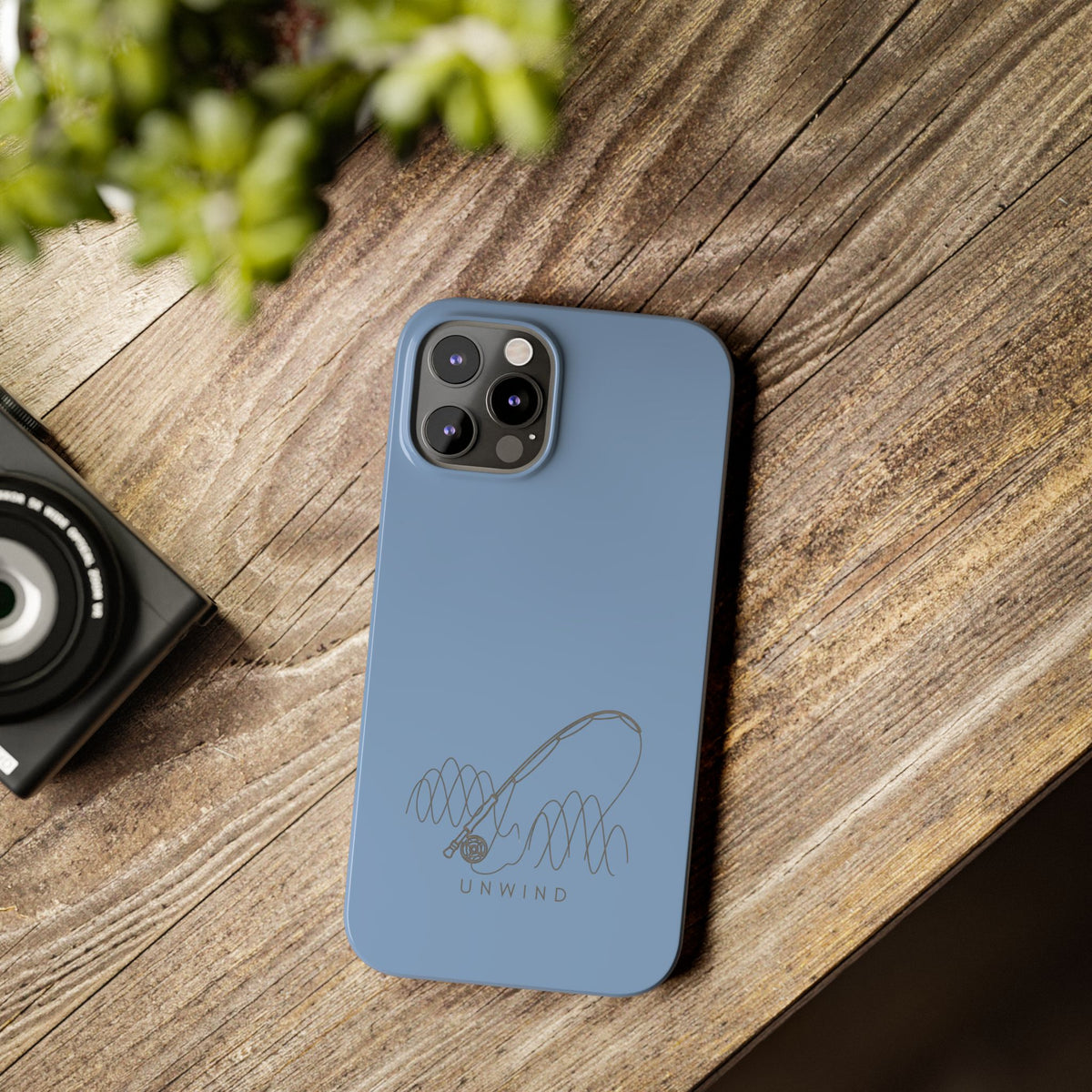 Unwind Fishing Slim Phone Case — Minimal Rod & "UNWIND" Design
