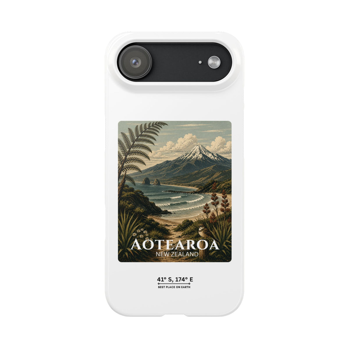 Aotearoa Vintage Landscape Slim Phone Case — New Zealand Mt Taranaki Design