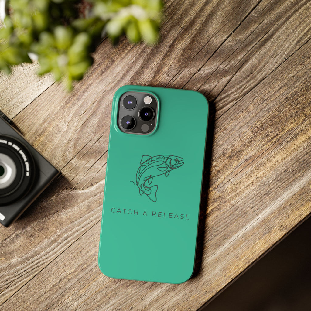 Catch & Release Slim Phone Case — Minimalist Fishing Trout Design