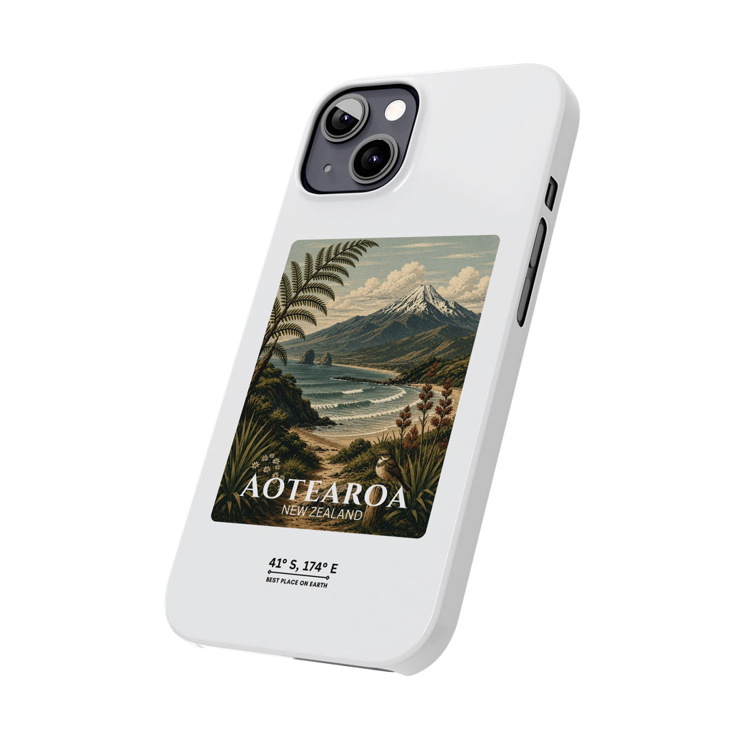 Aotearoa Vintage Landscape Slim Phone Case — New Zealand Mt Taranaki Design