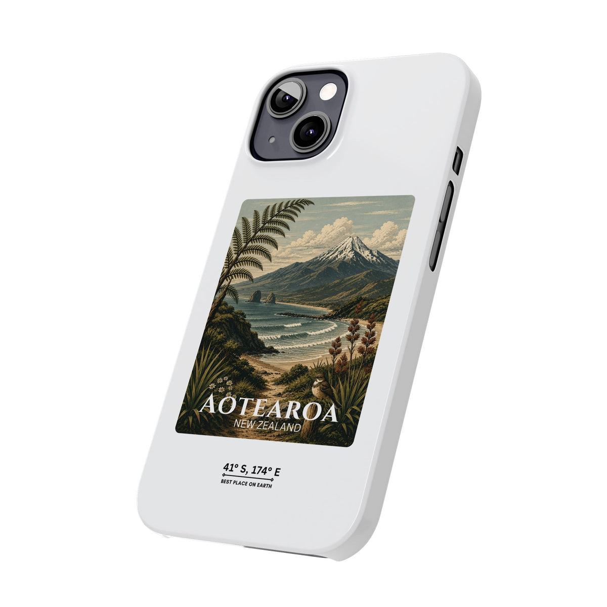 Aotearoa Vintage Landscape Slim Phone Case — New Zealand Mt Taranaki Design