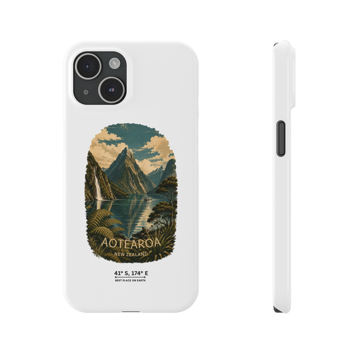 Aotearoa Vintage Landscape Slim Phone Case — New Zealand Milford Sound Design