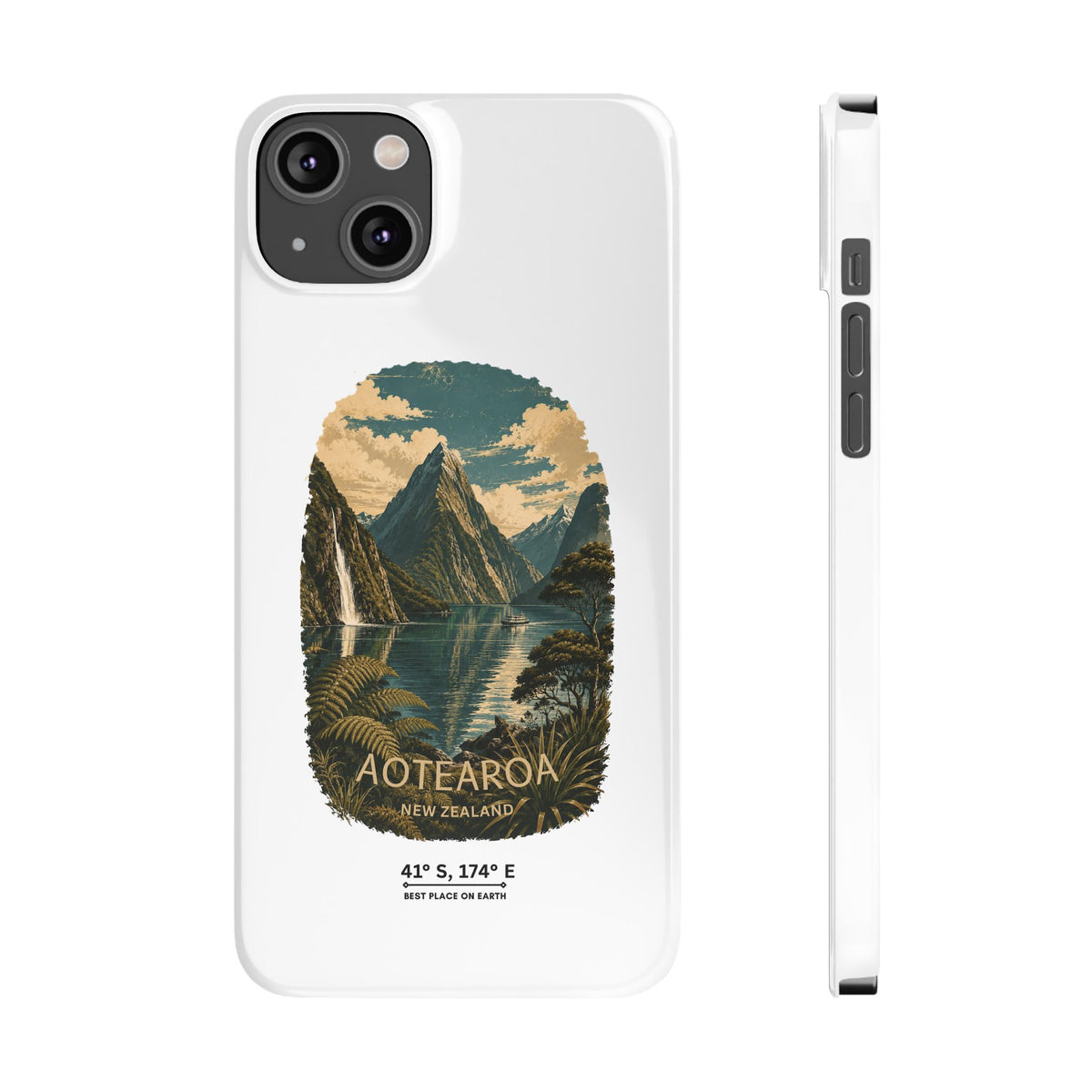 Aotearoa Vintage Landscape Slim Phone Case — New Zealand Milford Sound Design