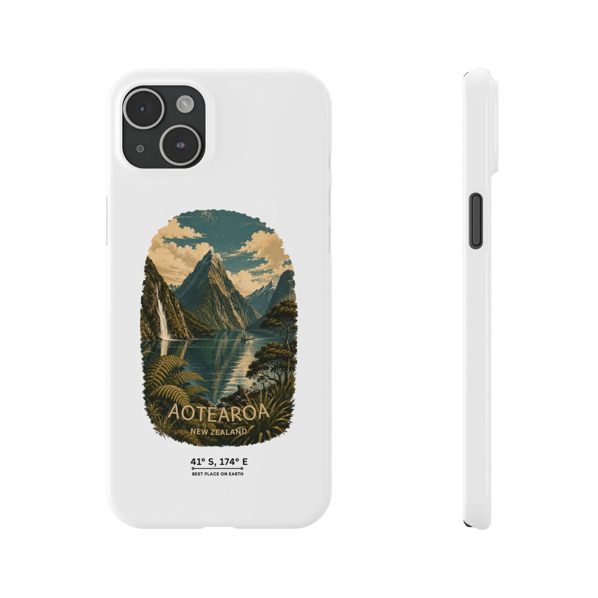 Aotearoa Vintage Landscape Slim Phone Case — New Zealand Milford Sound Design