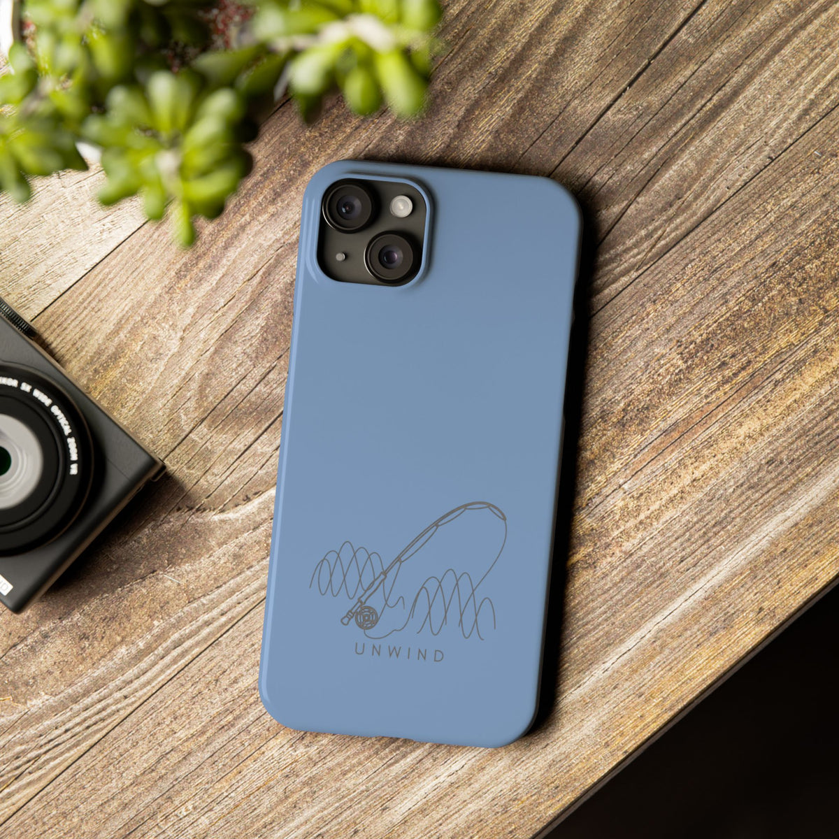 Unwind Fishing Slim Phone Case — Minimal Rod & "UNWIND" Design