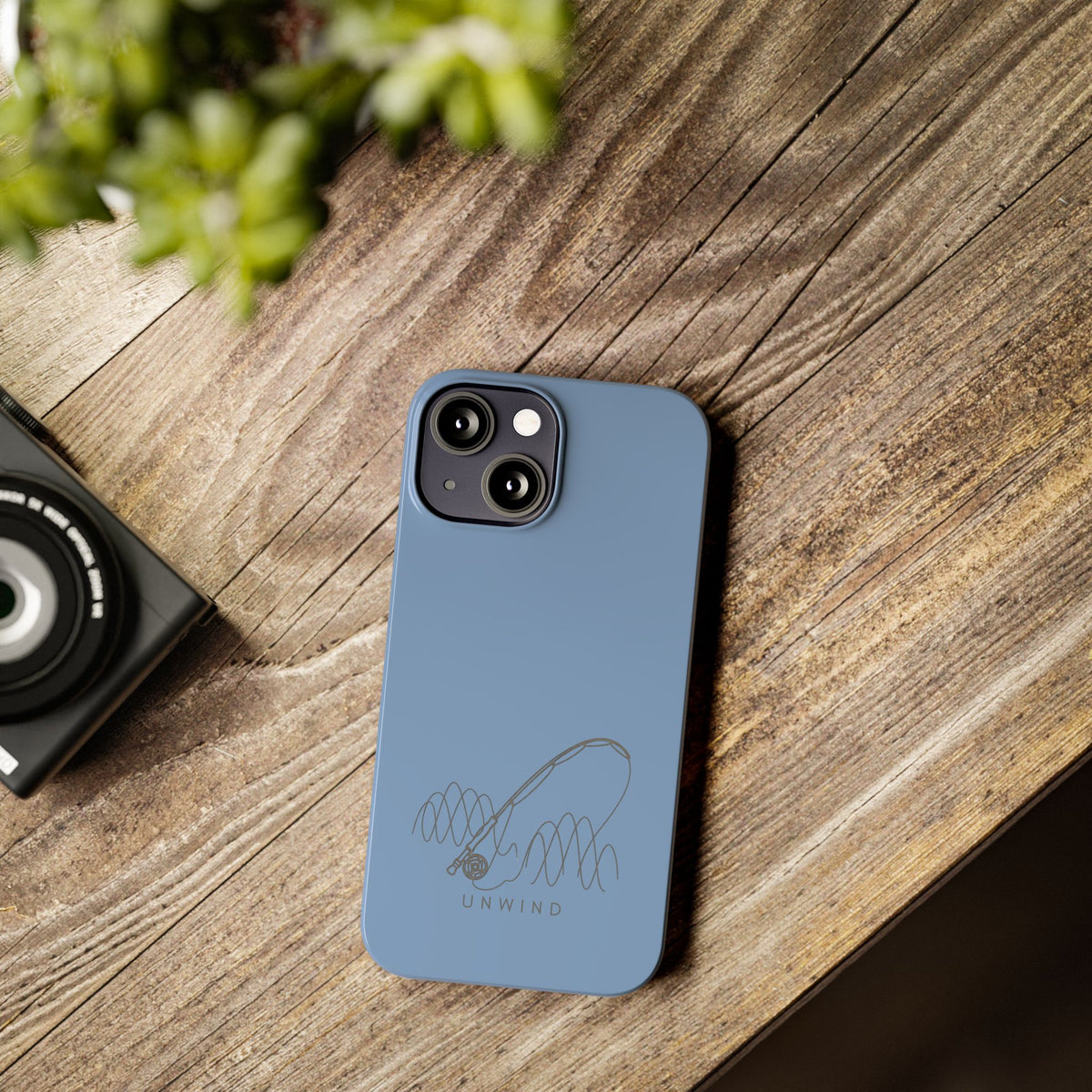 Unwind Fishing Slim Phone Case — Minimal Rod & "UNWIND" Design
