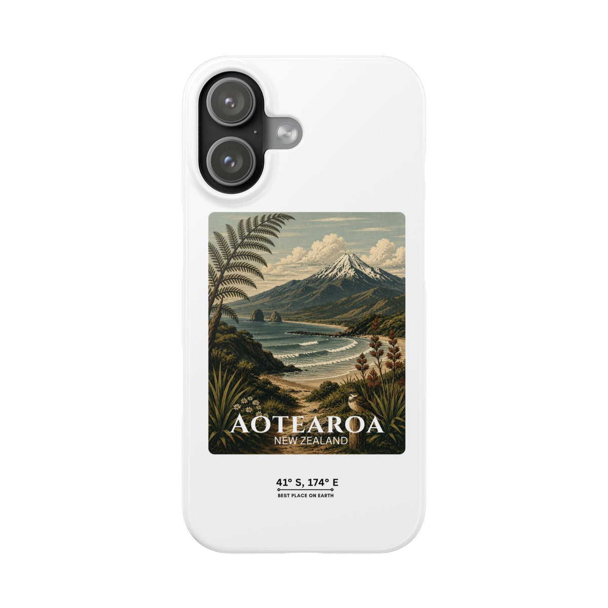Aotearoa Vintage Landscape Slim Phone Case — New Zealand Mt Taranaki Design
