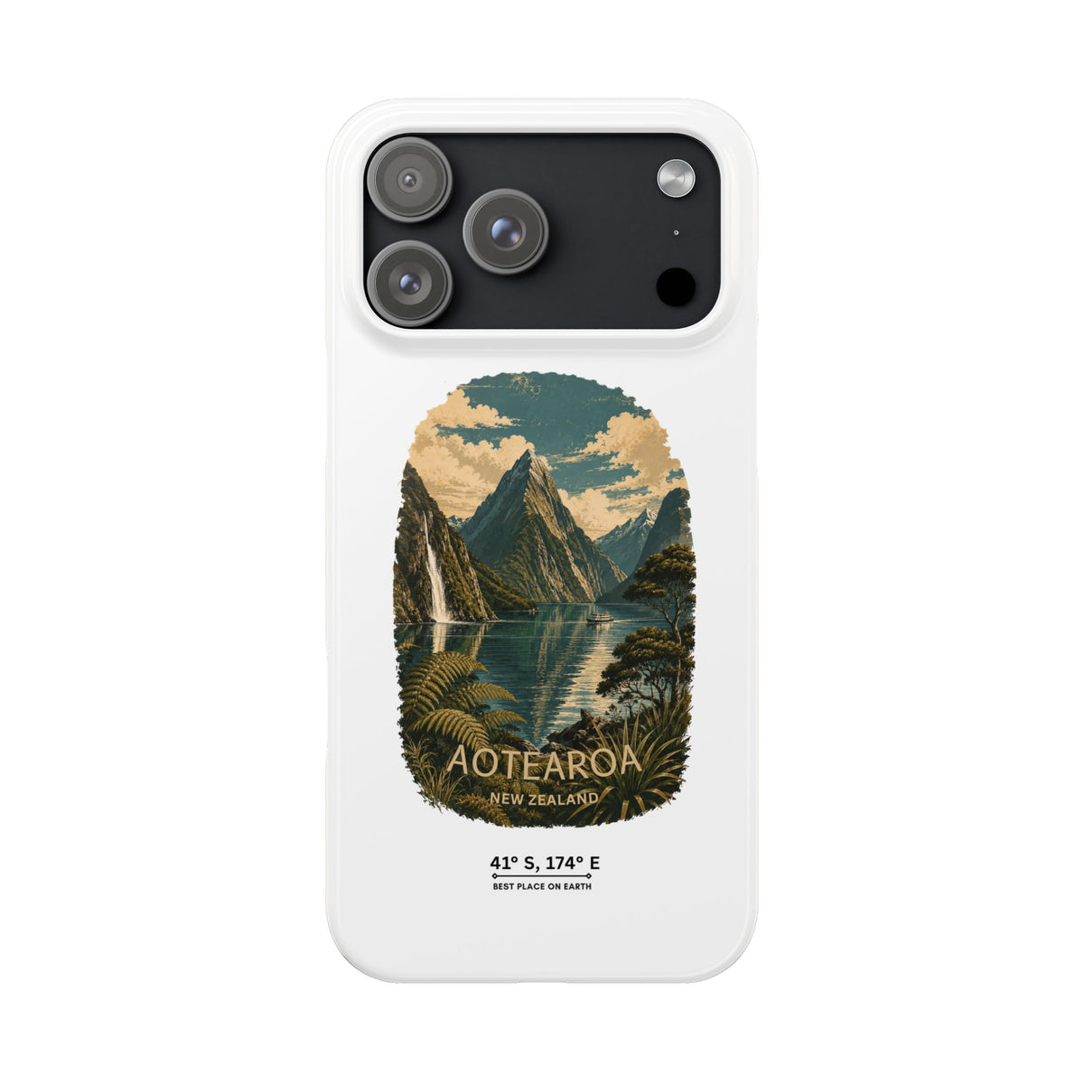 Aotearoa Vintage Landscape Slim Phone Case — New Zealand Milford Sound Design