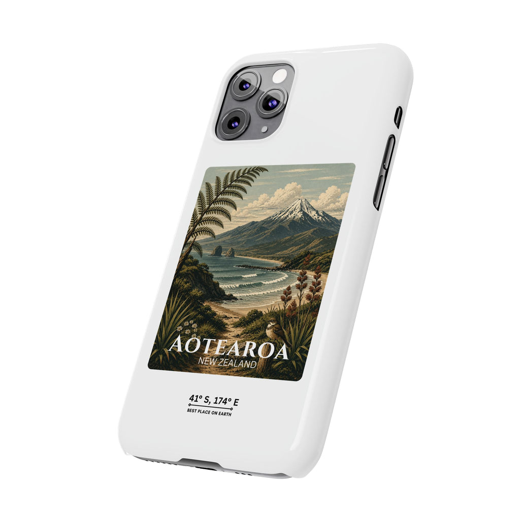 Aotearoa Vintage Landscape Slim Phone Case — New Zealand Mt Taranaki Design
