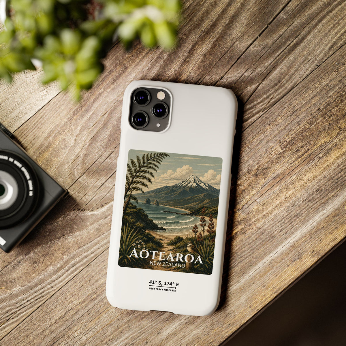Aotearoa Vintage Landscape Slim Phone Case — New Zealand Mt Taranaki Design