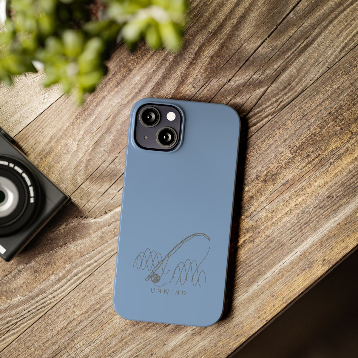 Unwind Fishing Slim Phone Case — Minimal Rod & "UNWIND" Design