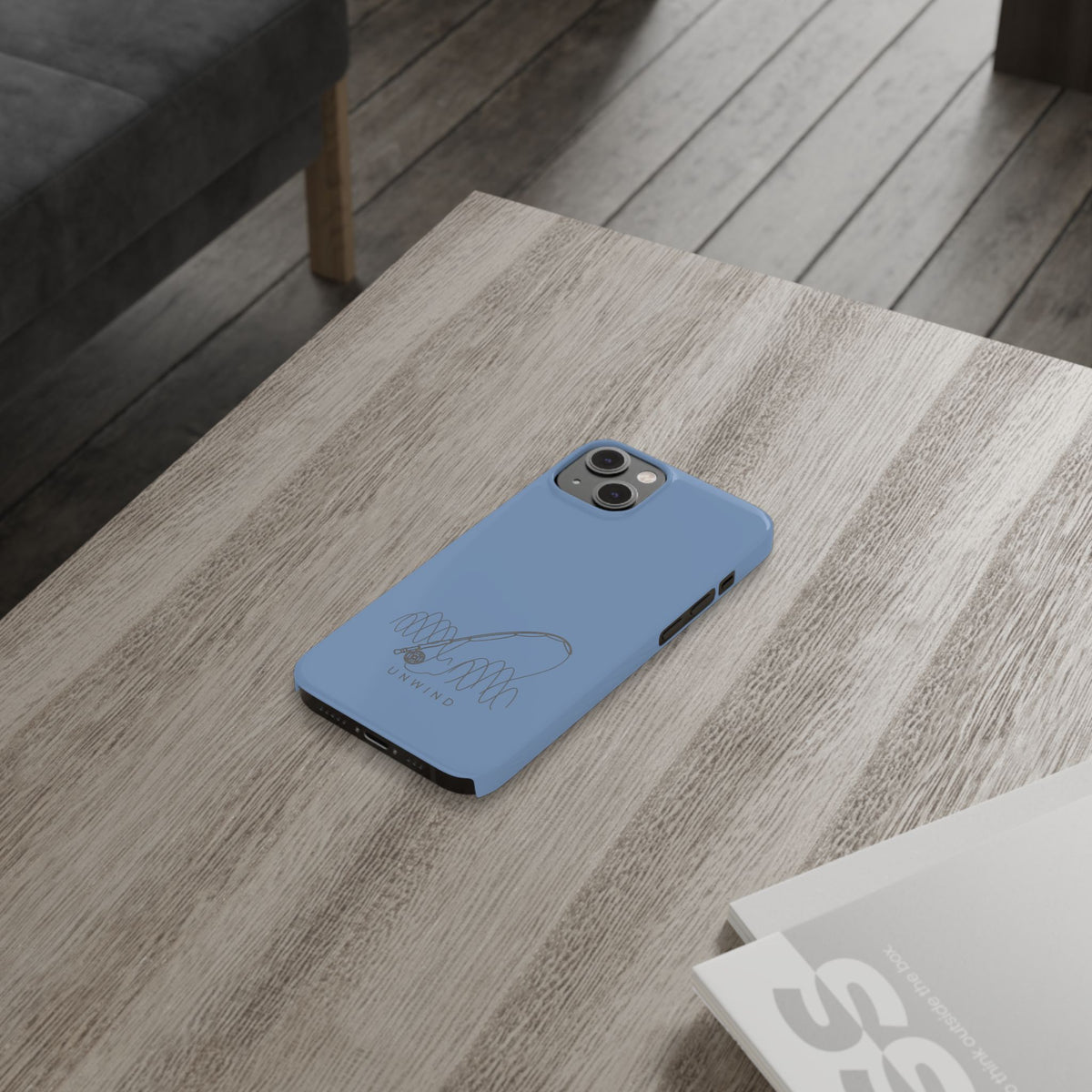Unwind Fishing Slim Phone Case — Minimal Rod & "UNWIND" Design