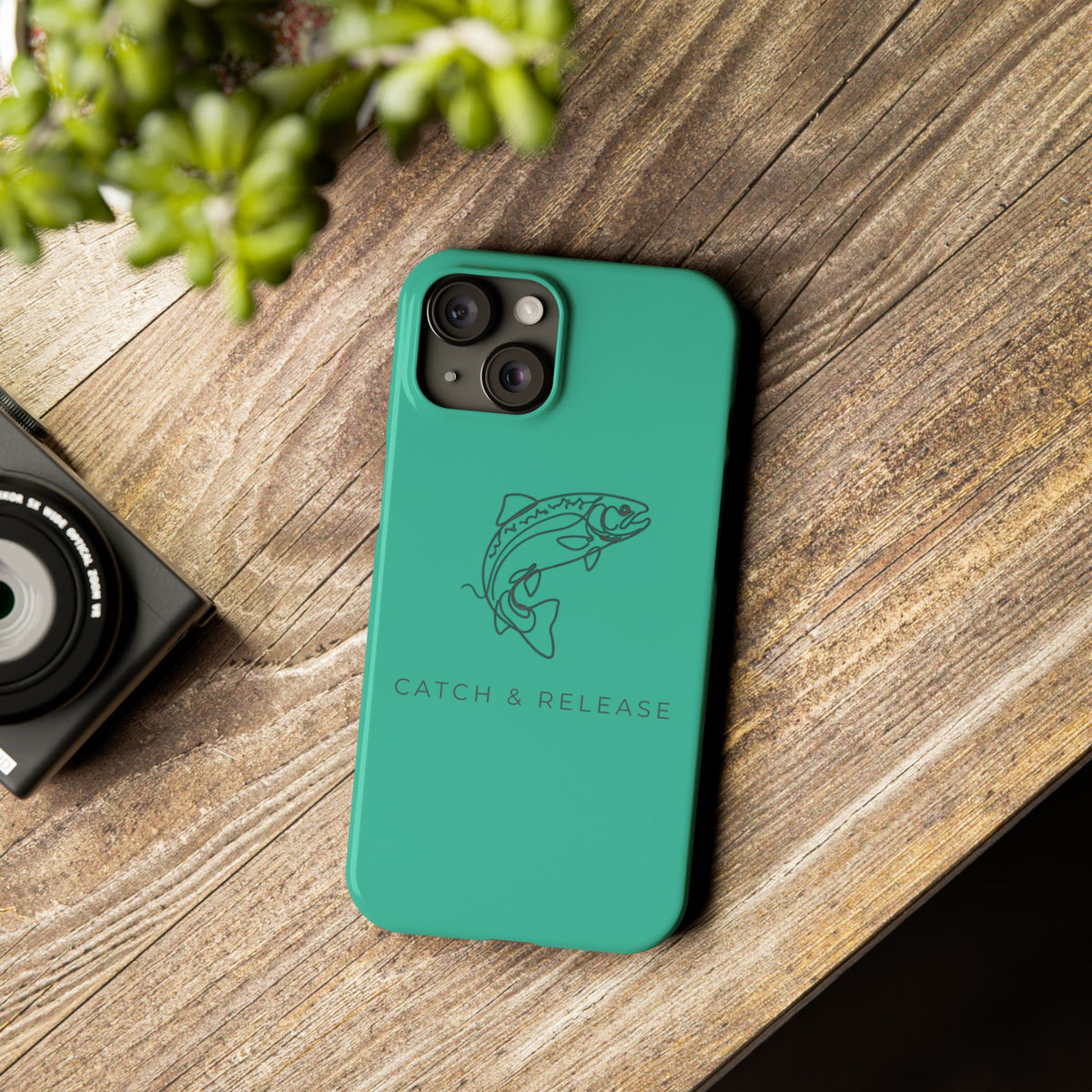 Catch & Release Slim Phone Case — Minimalist Fishing Trout Design