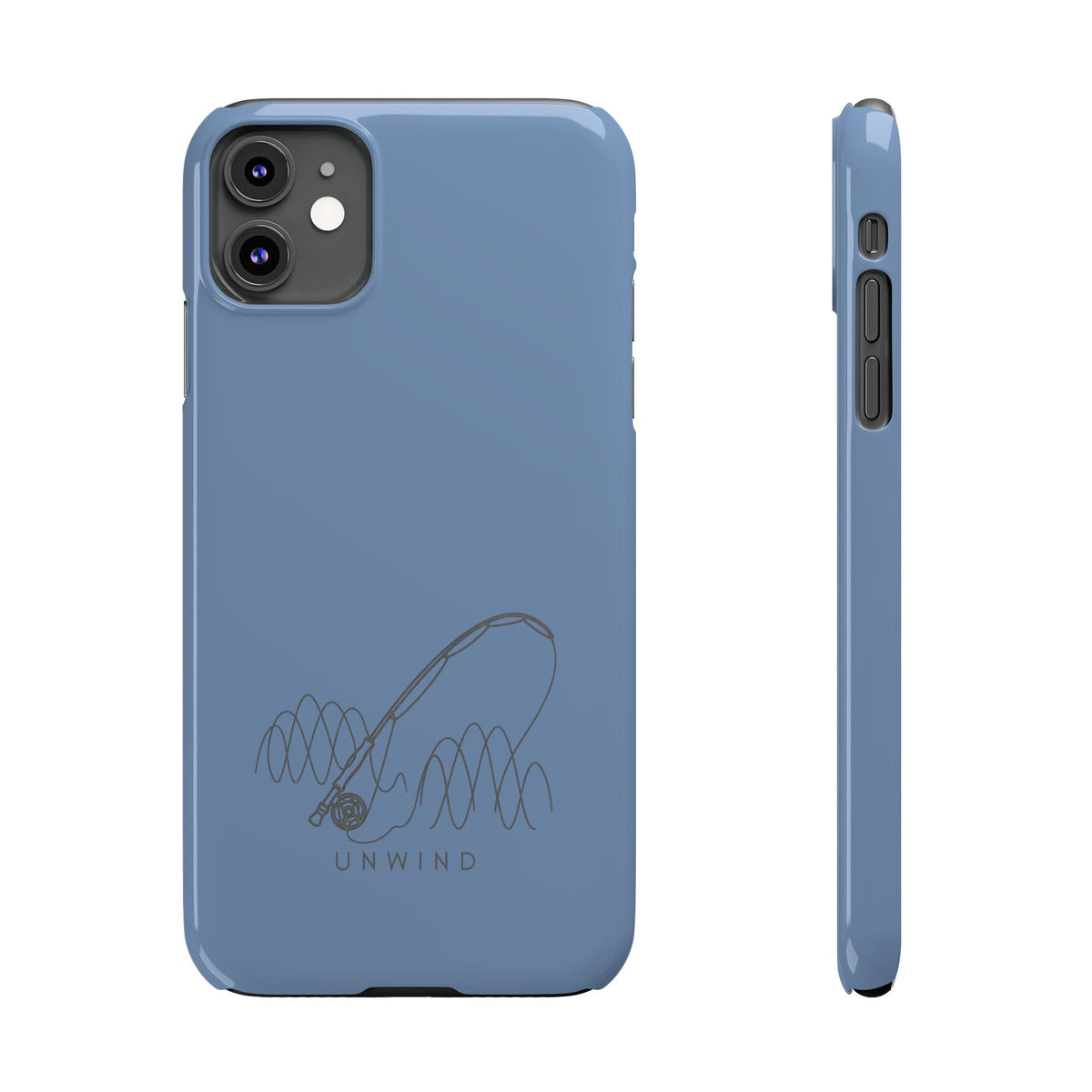 Unwind Fishing Slim Phone Case — Minimal Rod & "UNWIND" Design