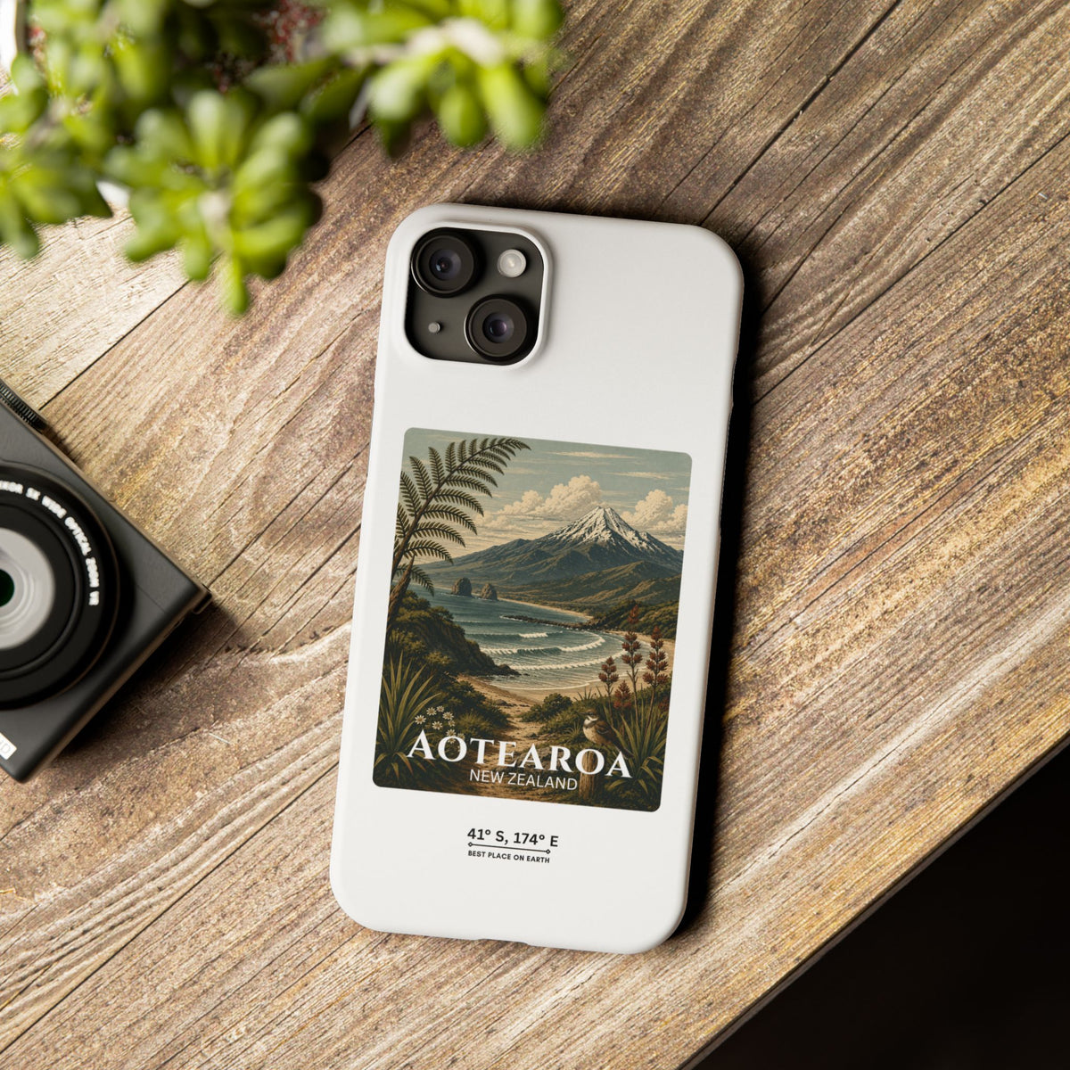 Aotearoa Vintage Landscape Slim Phone Case — New Zealand Mt Taranaki Design