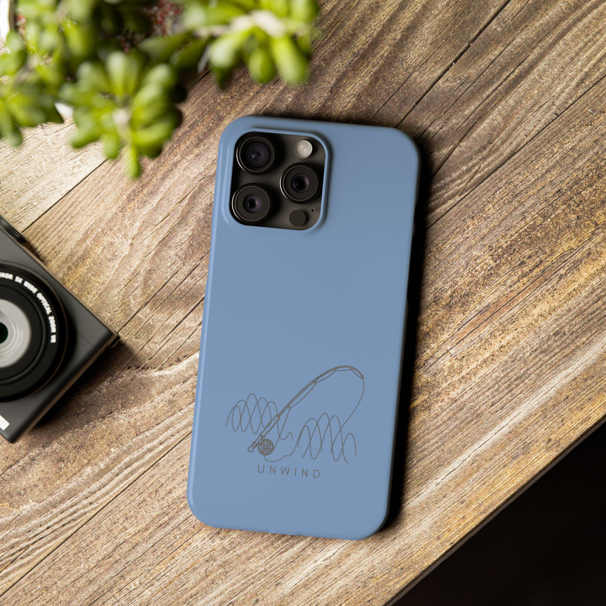 Unwind Fishing Slim Phone Case — Minimal Rod & "UNWIND" Design