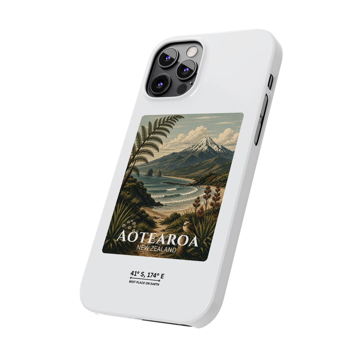 Aotearoa Vintage Landscape Slim Phone Case — New Zealand Mt Taranaki Design