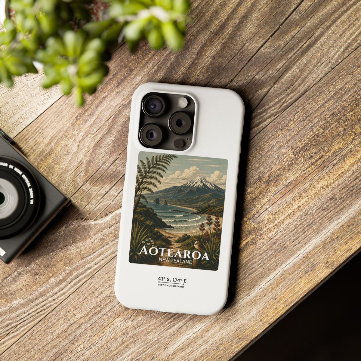 Aotearoa Vintage Landscape Slim Phone Case — New Zealand Mt Taranaki Design