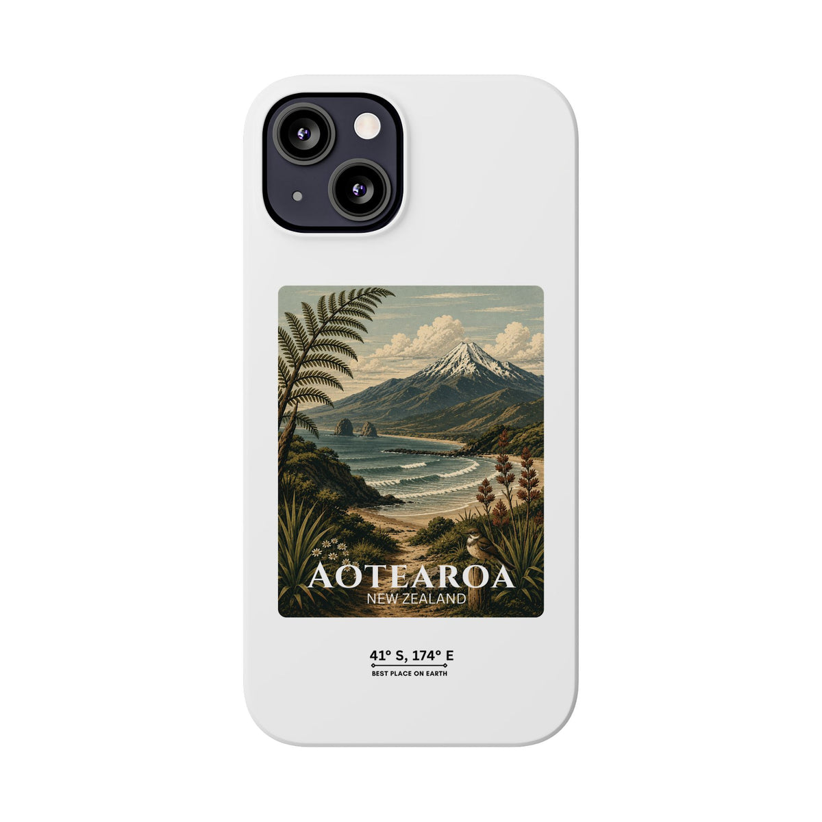 Aotearoa Vintage Landscape Slim Phone Case — New Zealand Mt Taranaki Design