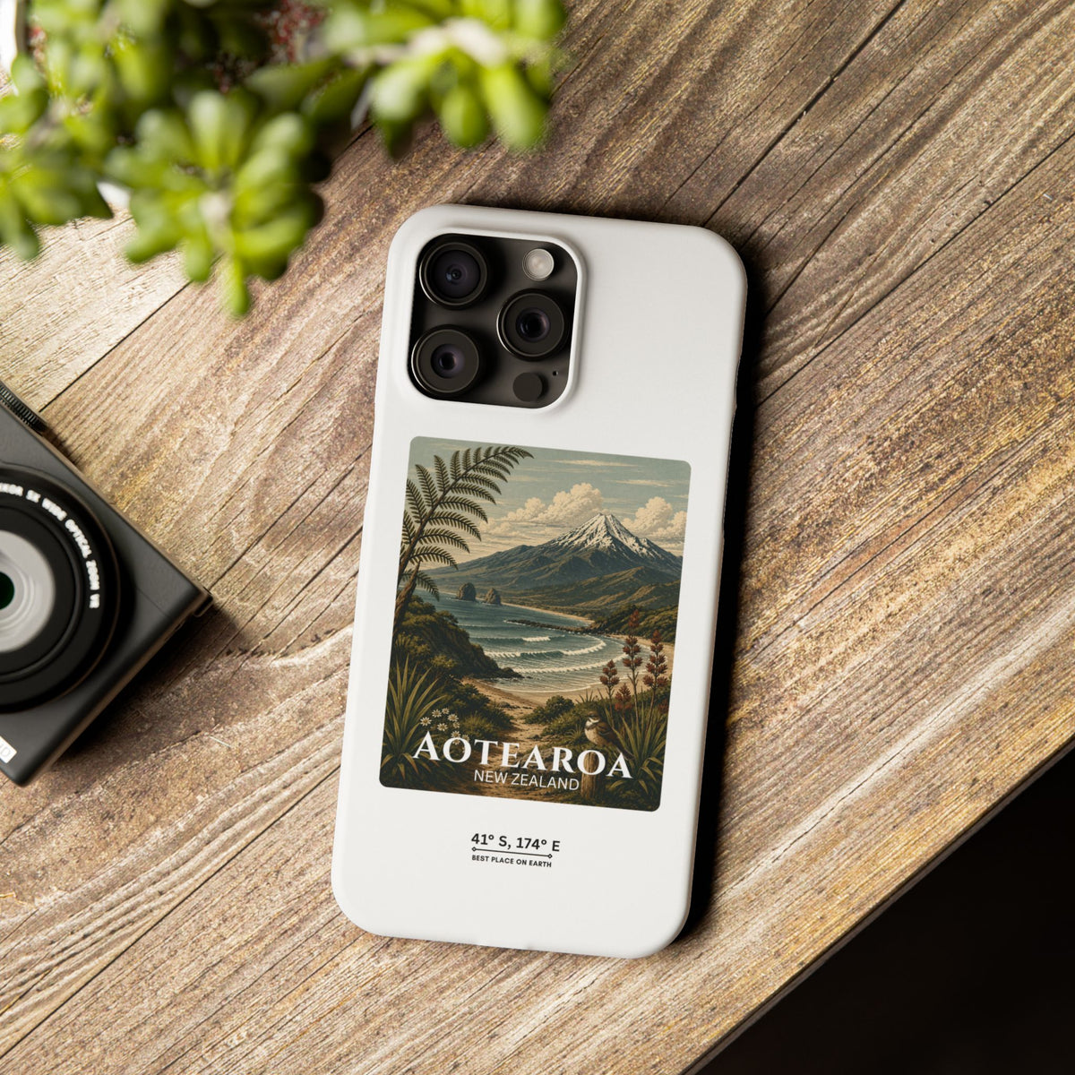 Aotearoa Vintage Landscape Slim Phone Case — New Zealand Mt Taranaki Design