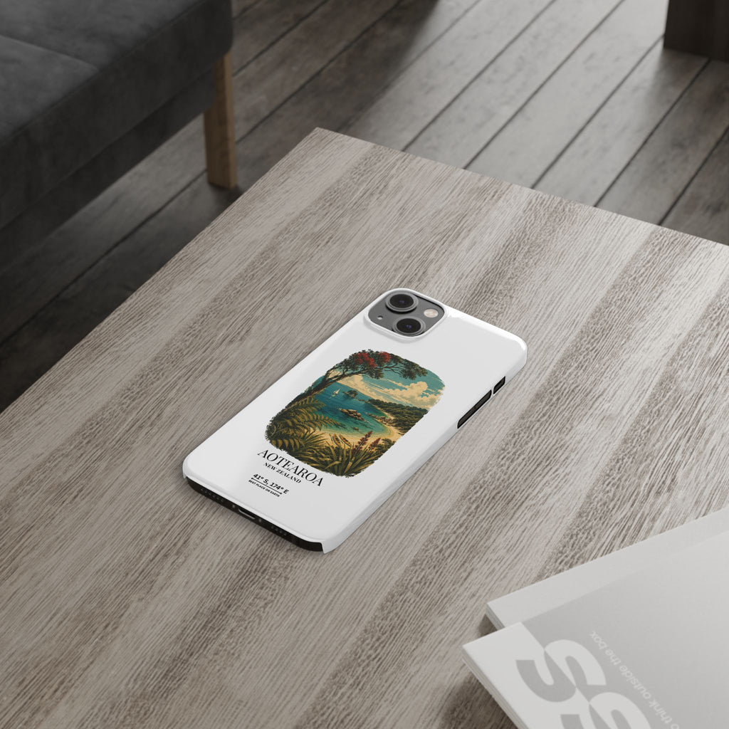 Aotearoa Vintage Landscape Slim Phone Case — New Zealand Able Tasman Design