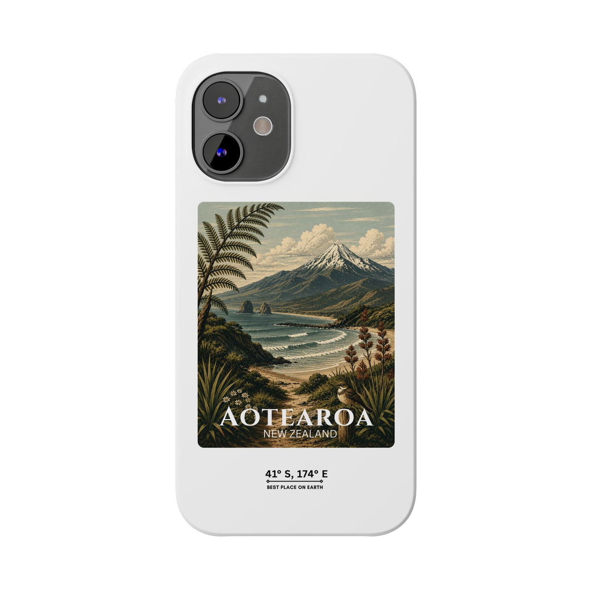 Aotearoa Vintage Landscape Slim Phone Case — New Zealand Mt Taranaki Design