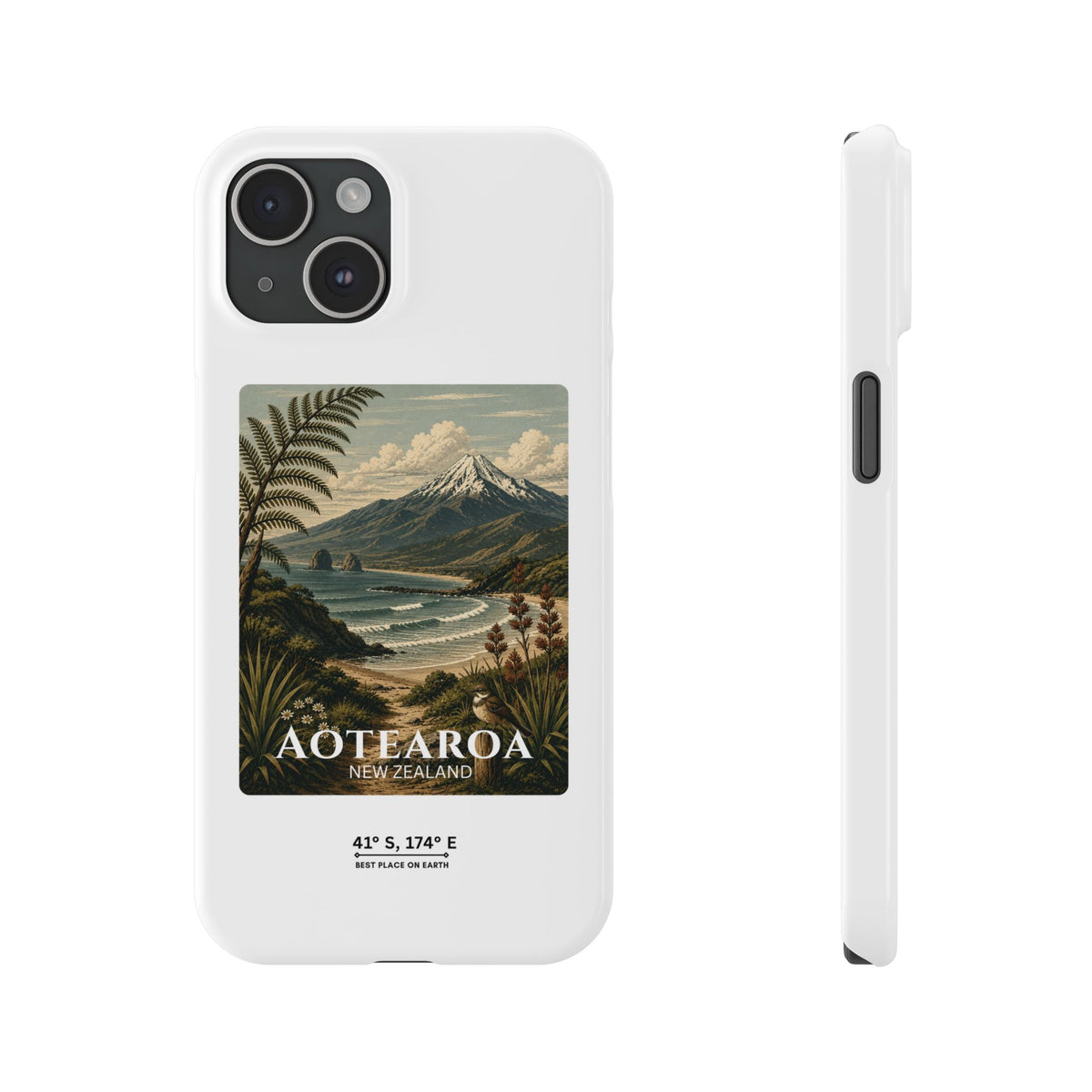 Aotearoa Vintage Landscape Slim Phone Case — New Zealand Mt Taranaki Design