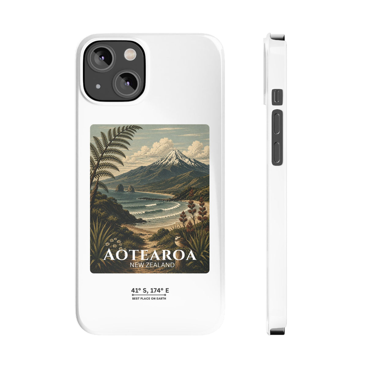 Aotearoa Vintage Landscape Slim Phone Case — New Zealand Mt Taranaki Design