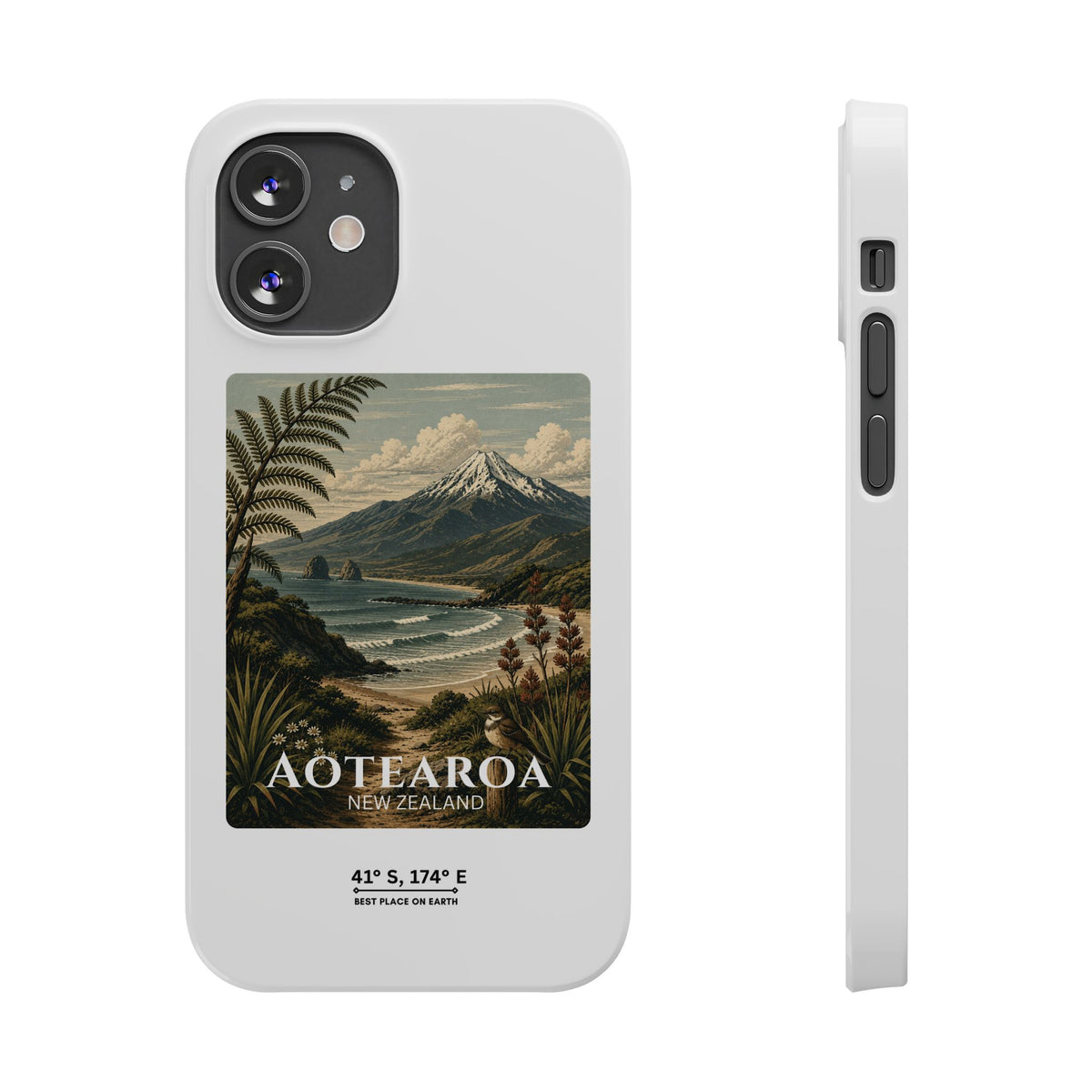 Aotearoa Vintage Landscape Slim Phone Case — New Zealand Mt Taranaki Design