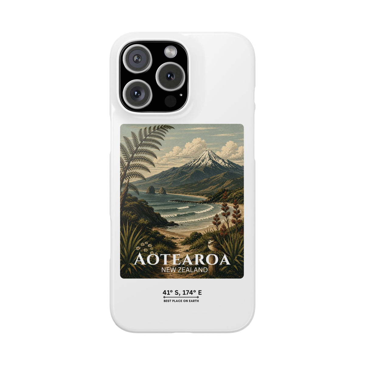 Aotearoa Vintage Landscape Slim Phone Case — New Zealand Mt Taranaki Design