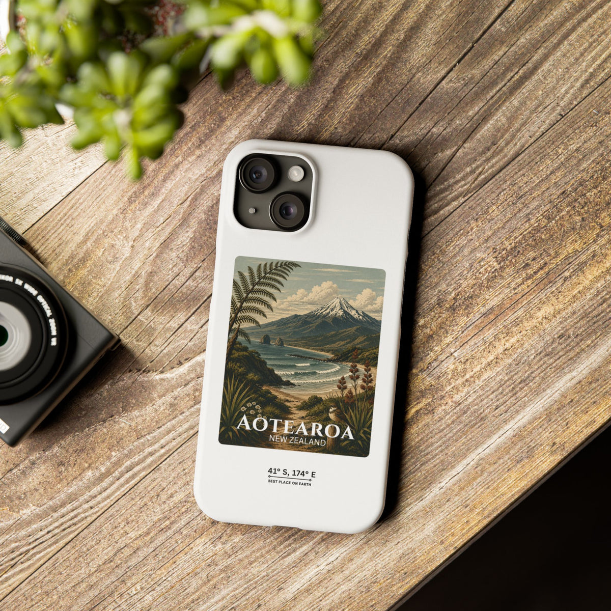 Aotearoa Vintage Landscape Slim Phone Case — New Zealand Mt Taranaki Design