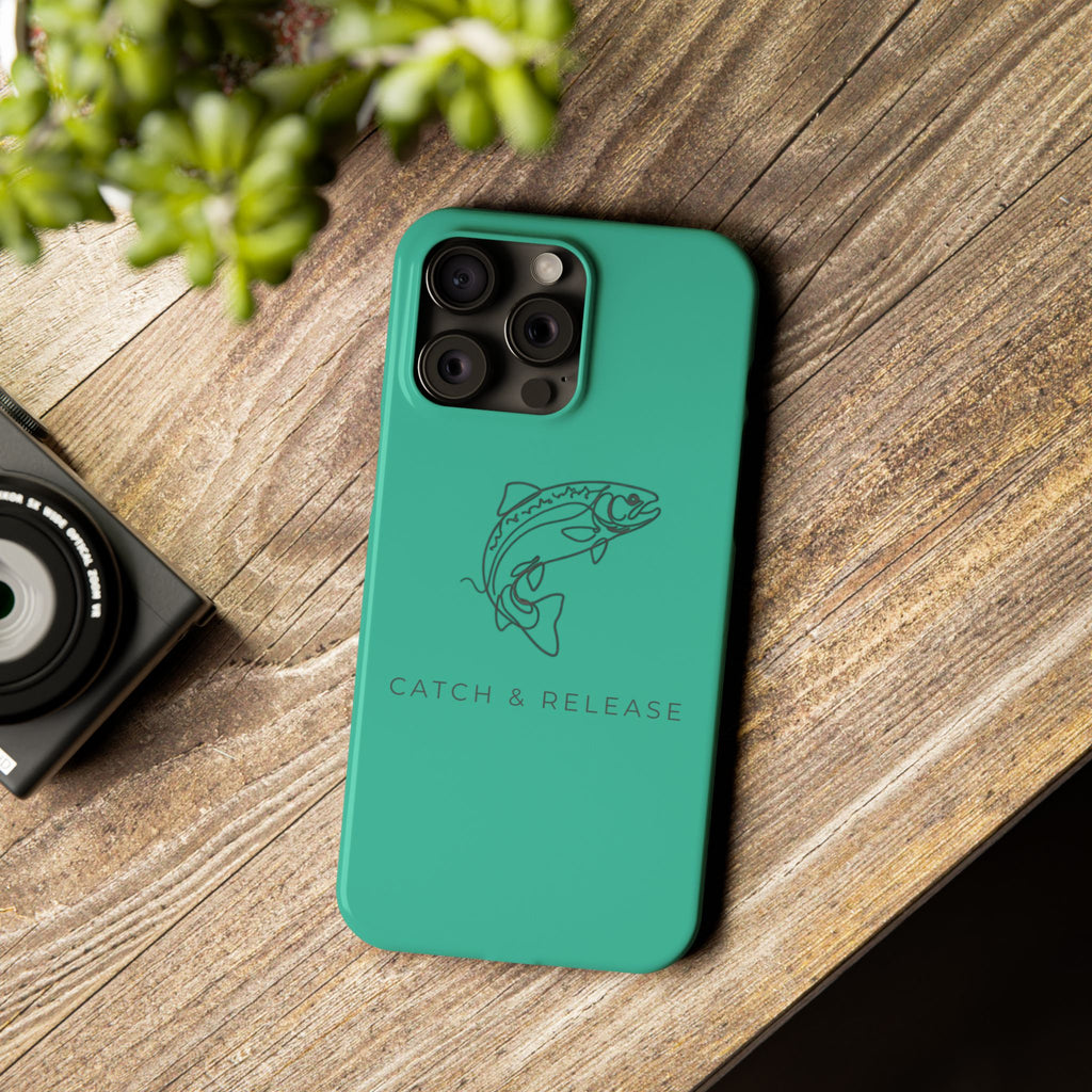 Catch & Release Slim Phone Case — Minimalist Fishing Trout Design
