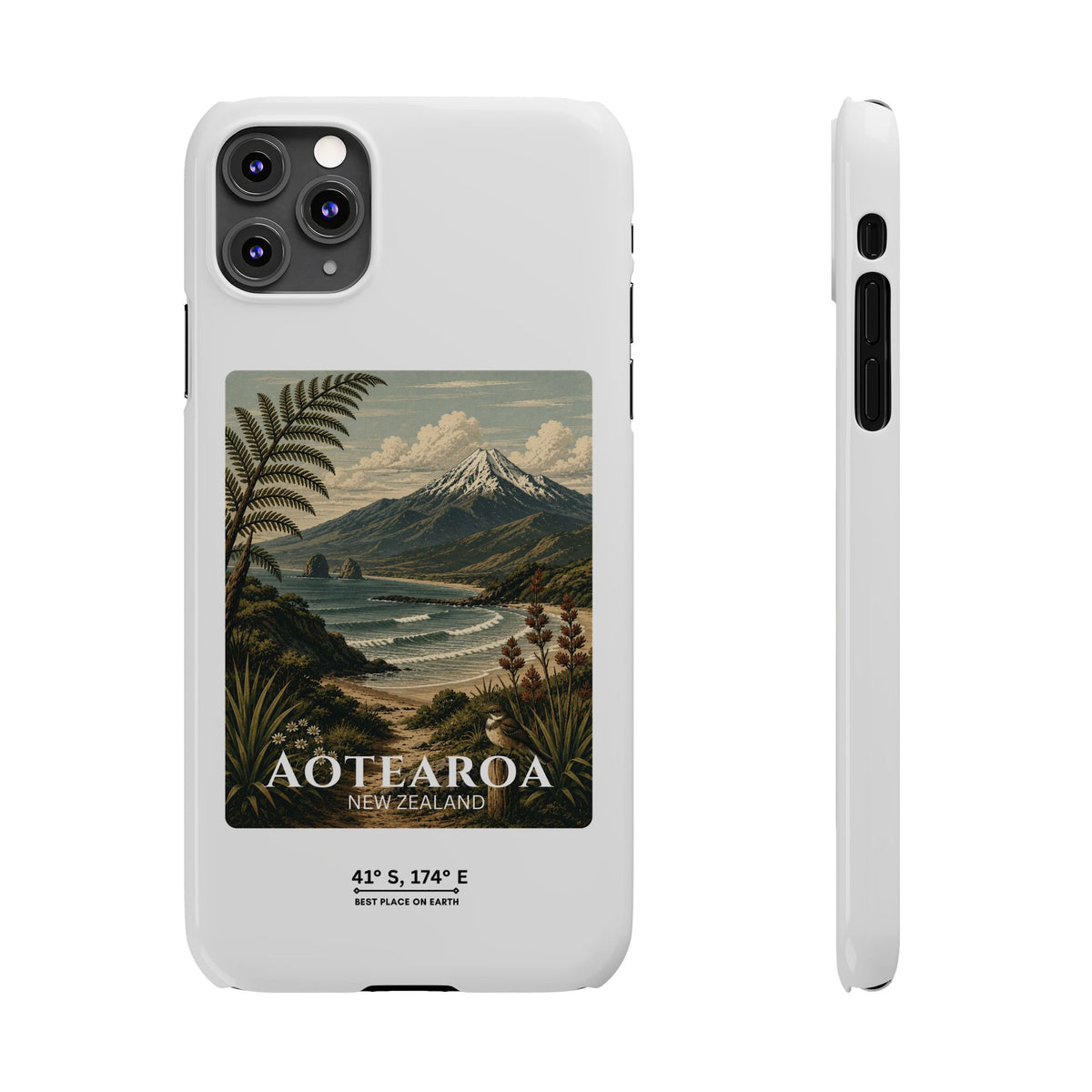 Aotearoa Vintage Landscape Slim Phone Case — New Zealand Mt Taranaki Design