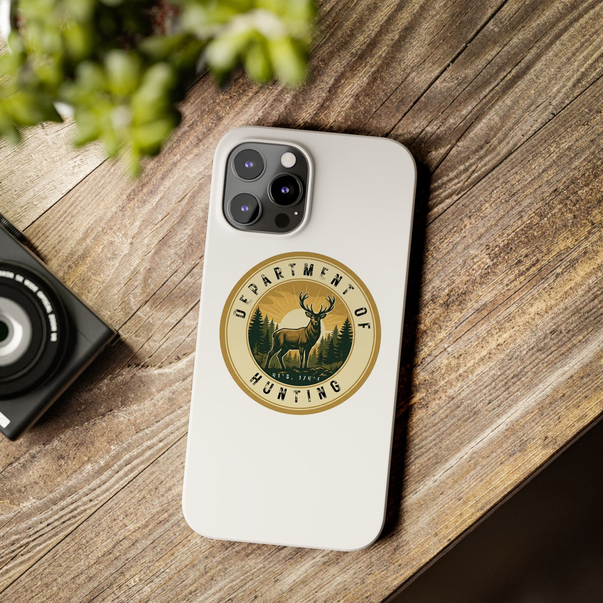 'Department of Hunting' Vintage Deer Logo - Slim Phone Case